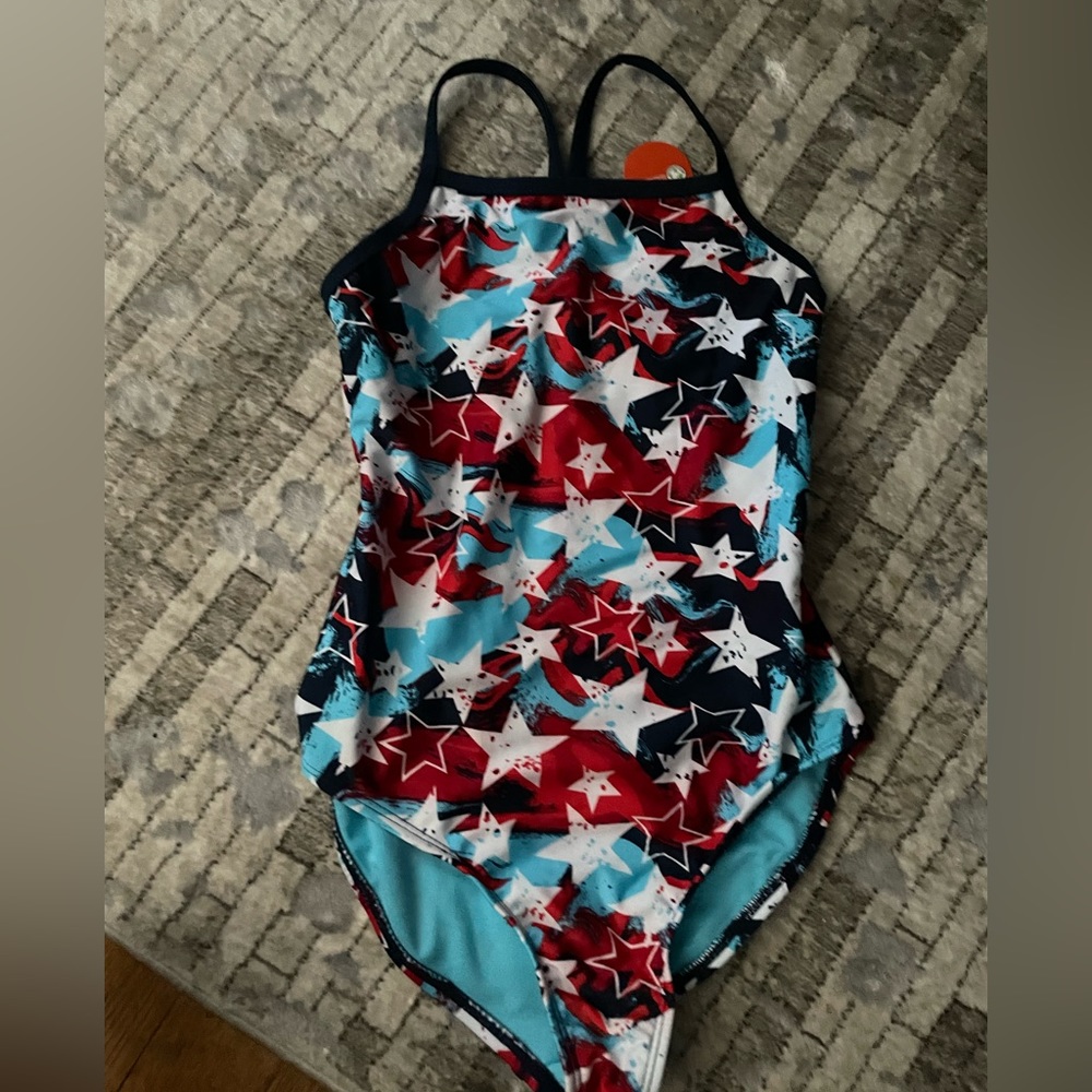 New Girls Patriotic Swimsuit One piece, Size Medium